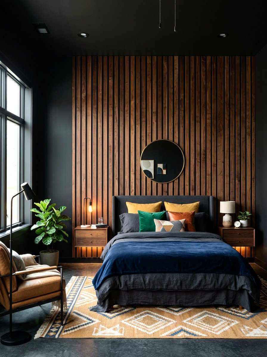 Dark Wood Slats - 30 dark moody wall ideas