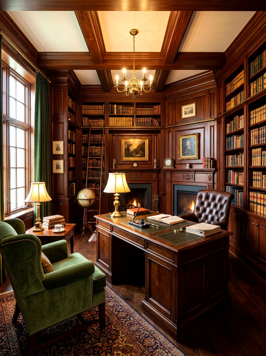 Dark Wood Traditional Study - 30 office library combo ideas