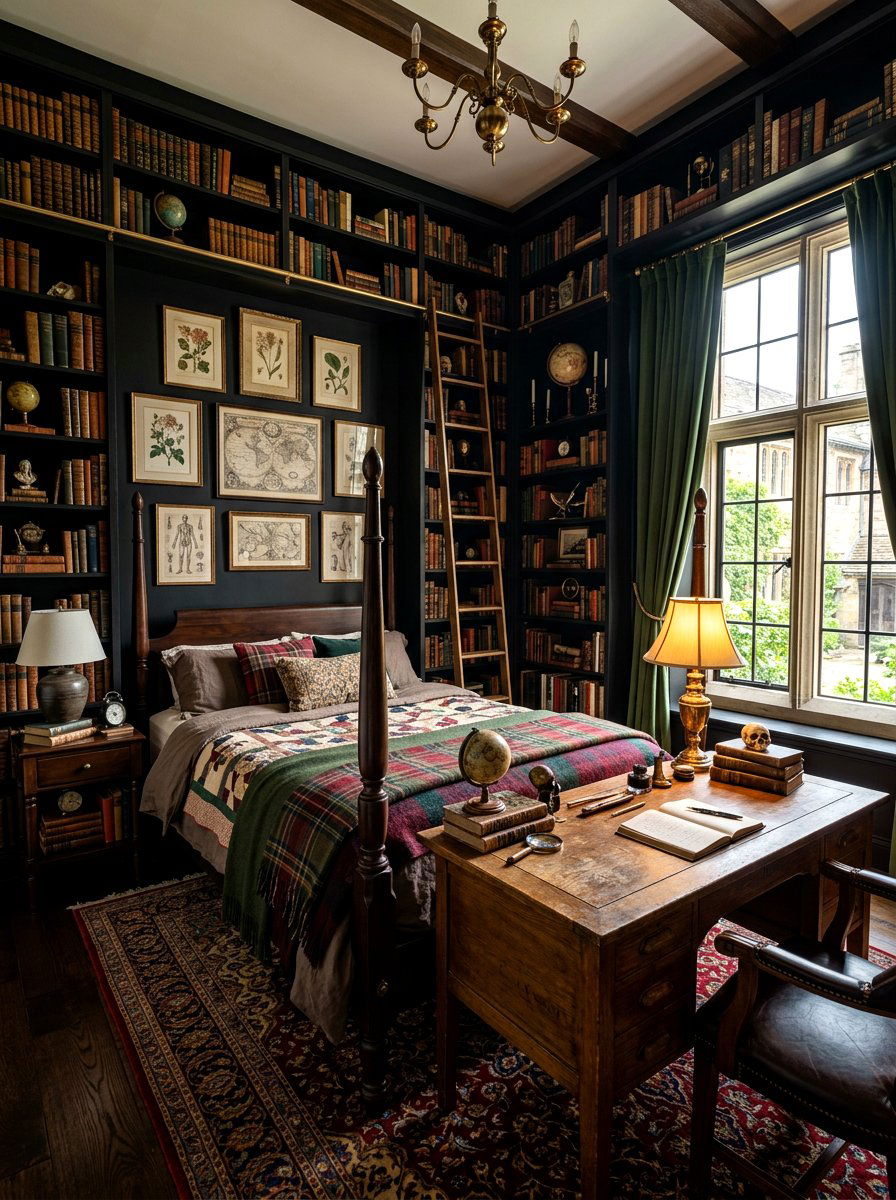 Dark academia bedroom style - 30 black bedroom ideas