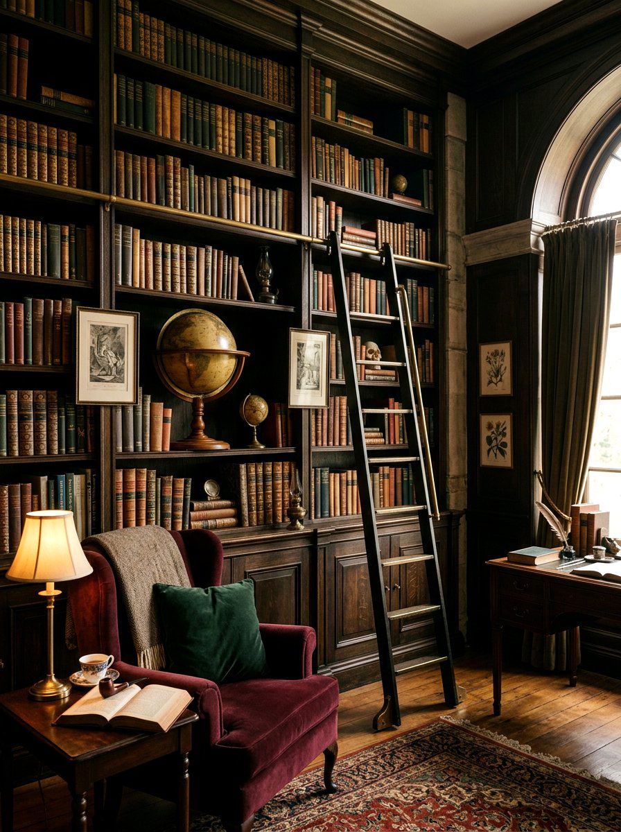 Dark academia bookshelf aesthetic - 30 bookshelf styling living room ideas