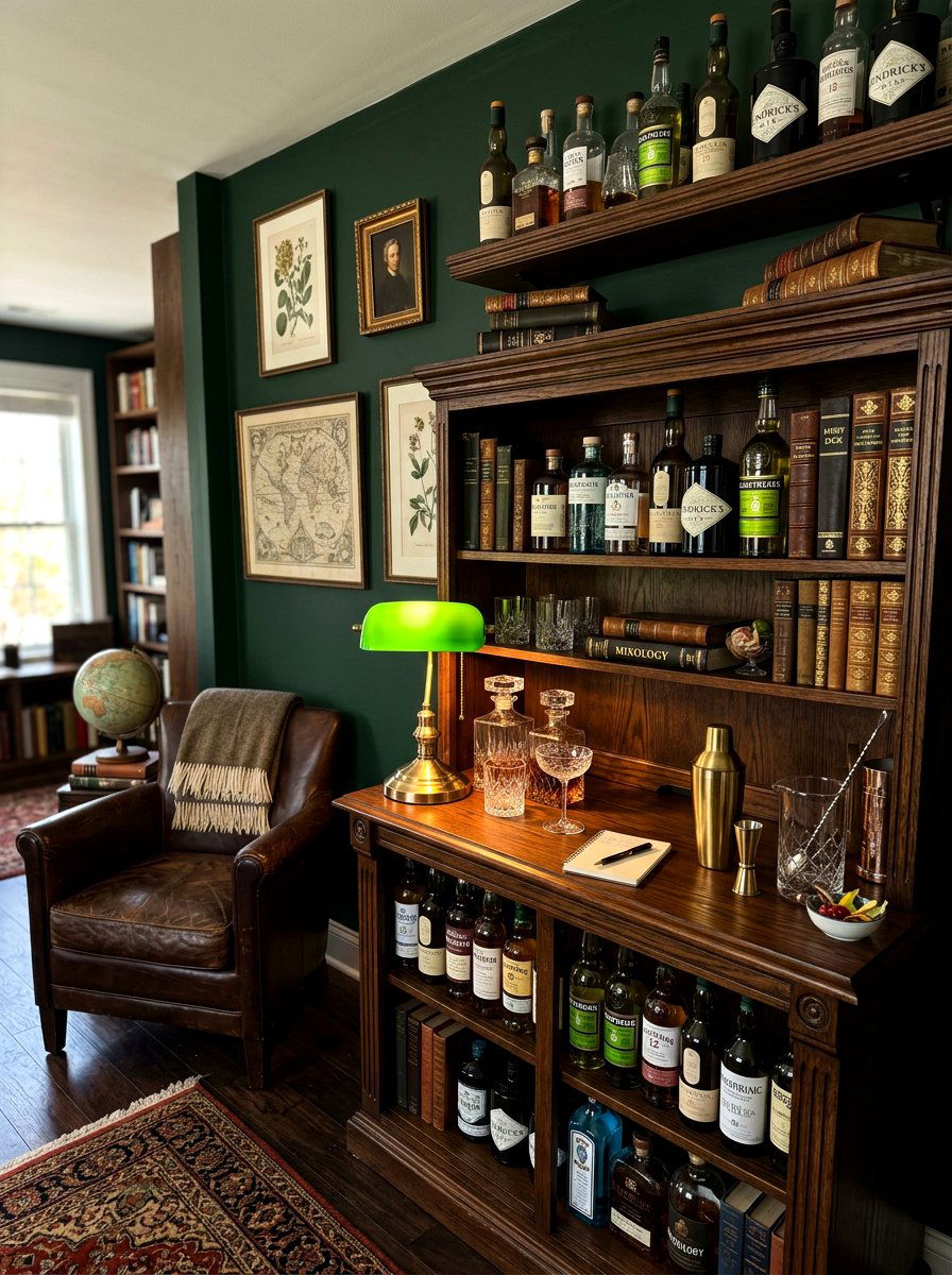 Dark academia cocktail corner - 30 cocktail nook ideas aesthetic