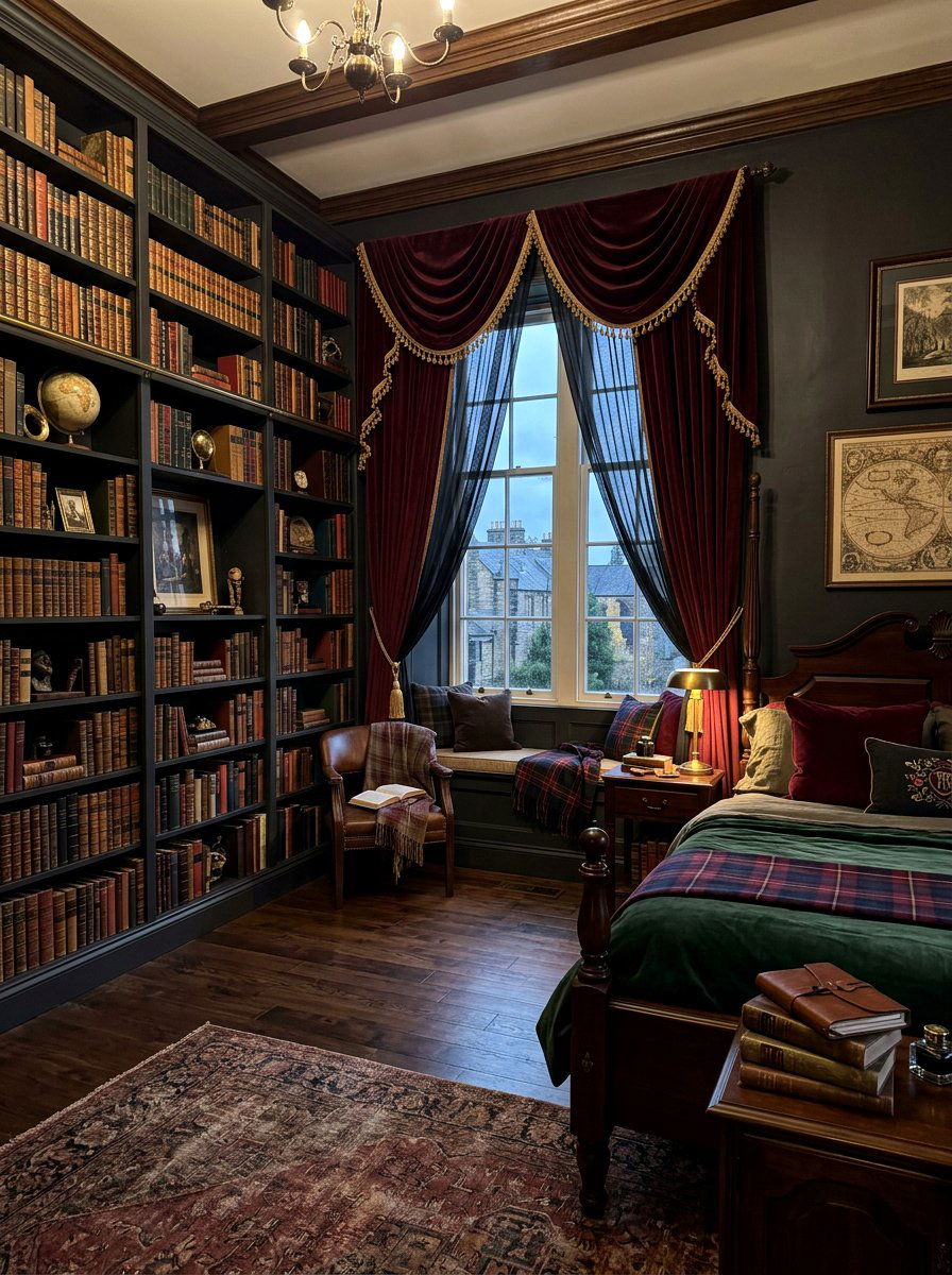 Dark academia curtain style - 30 bedroom curtain layering ideas aesthetic