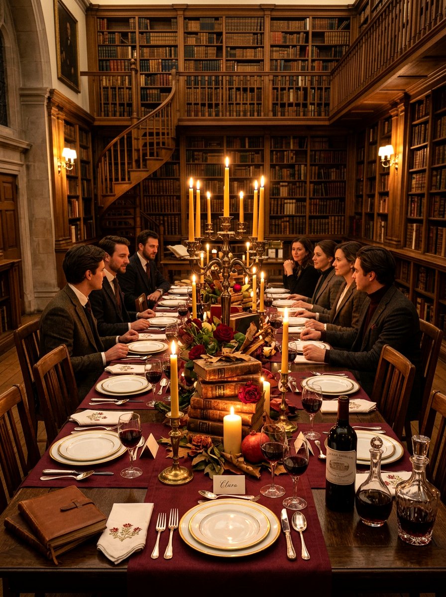 Dark academia library dinner - 30 vintage tablescape ideas