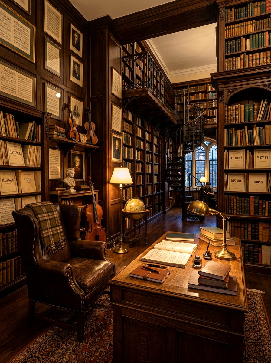Dark academia music library - 30 music room ideas