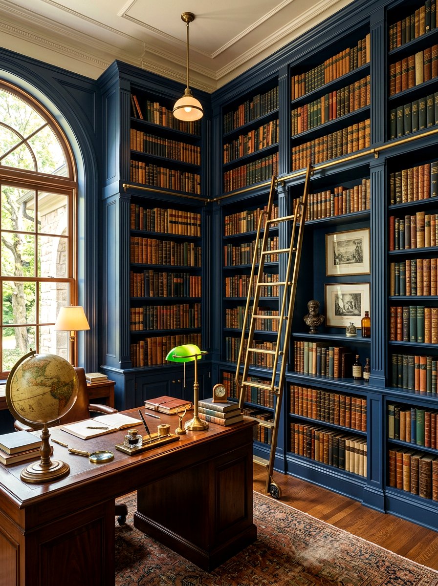 Dark academic office shelves - 30 home office shelf ideas