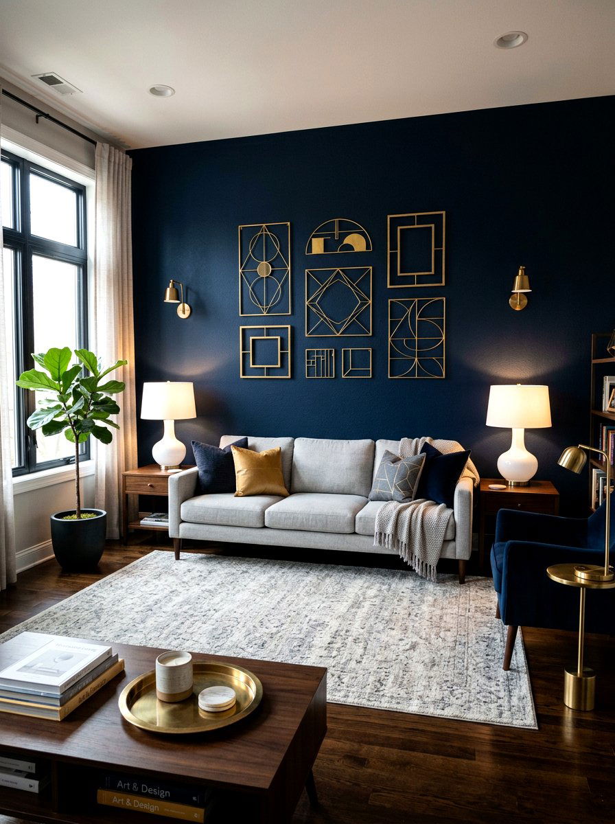 Dark accent wall living room - 30 hotel chic living room ideas