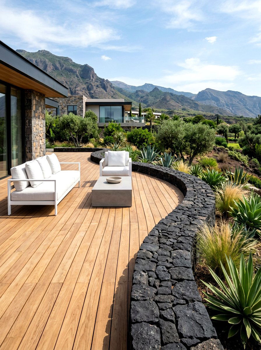 Dark basalt volcanic border - 30 patio paver border ideas