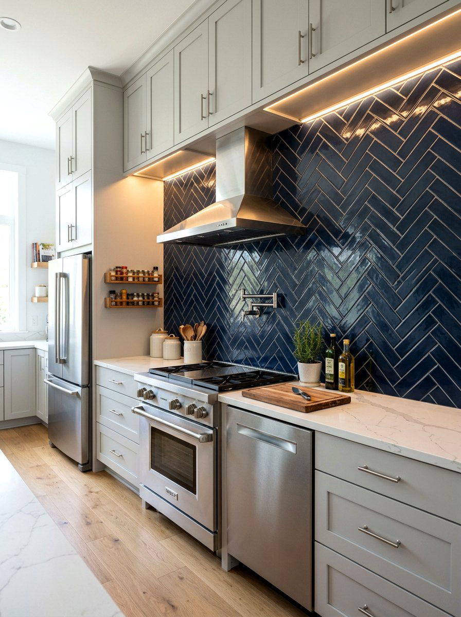 Dark blue backsplash tiles - 30 blue kitchen ideas
