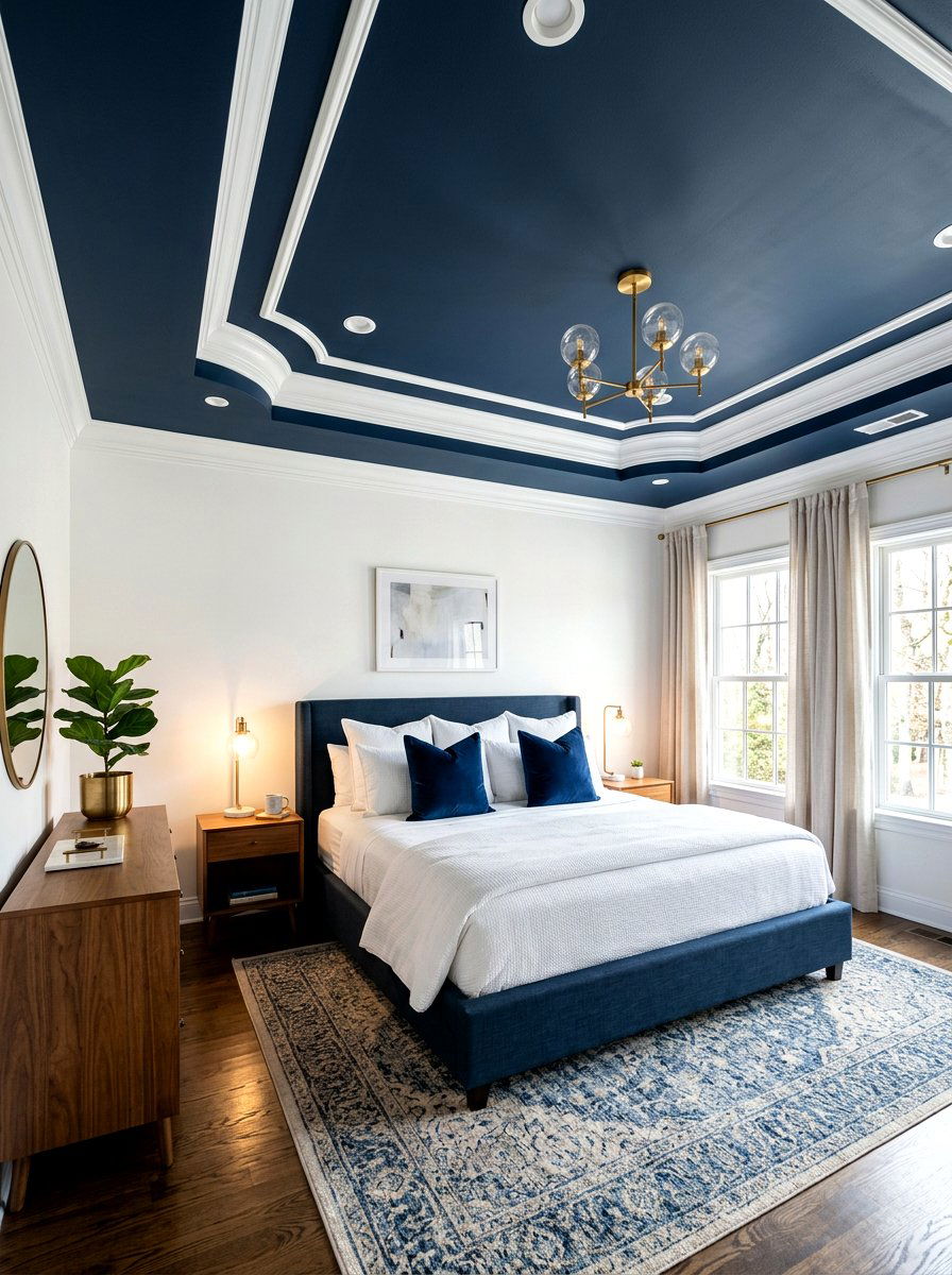 Dark blue ceiling - 30 painted ceiling ideas