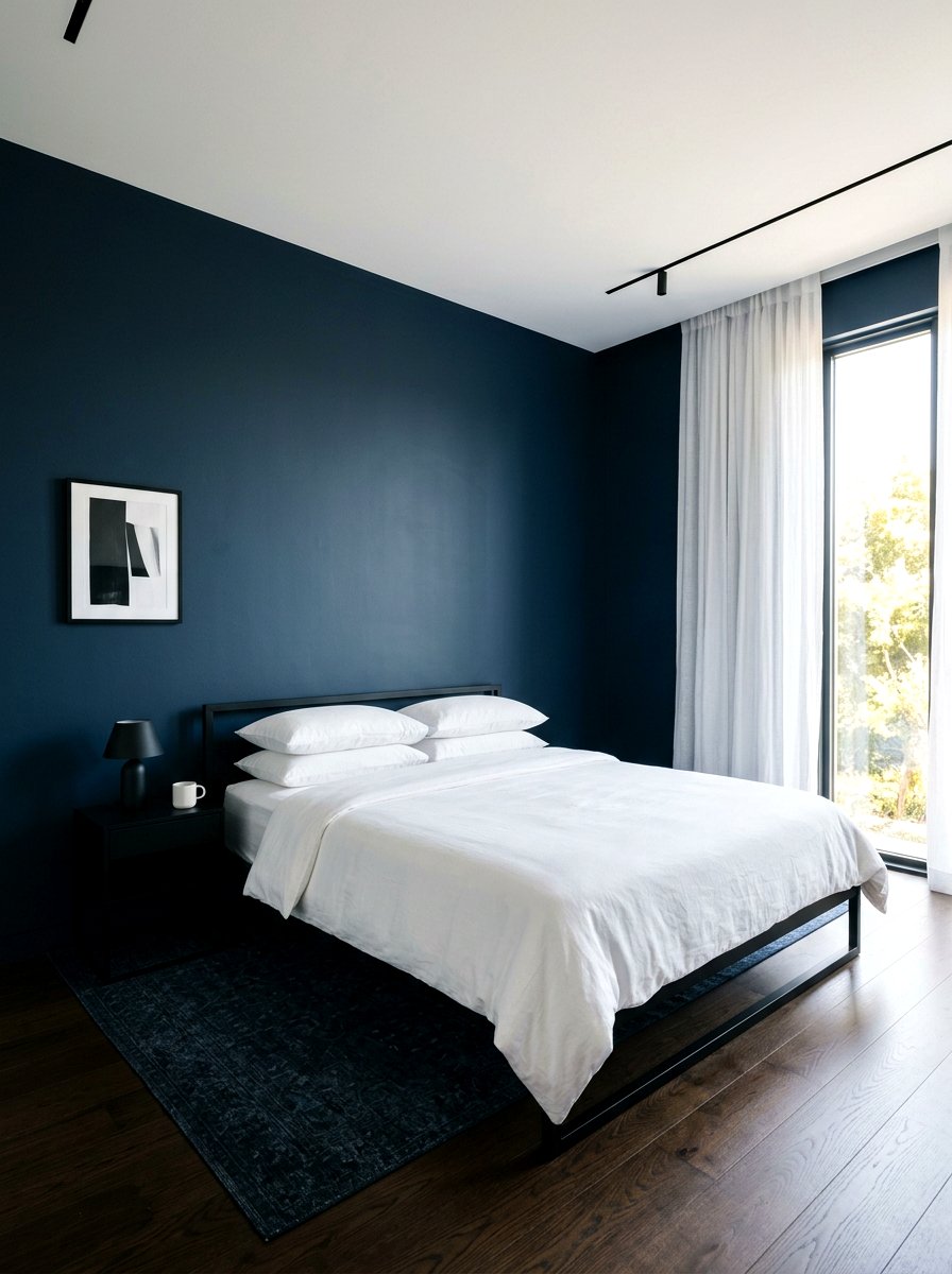 Dark blue minimalist bedroom - 30 inky blue bedroom decor ideas