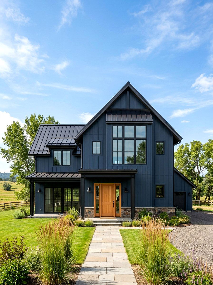 Dark blue modern farmhouse - 30 blue house exterior ideas