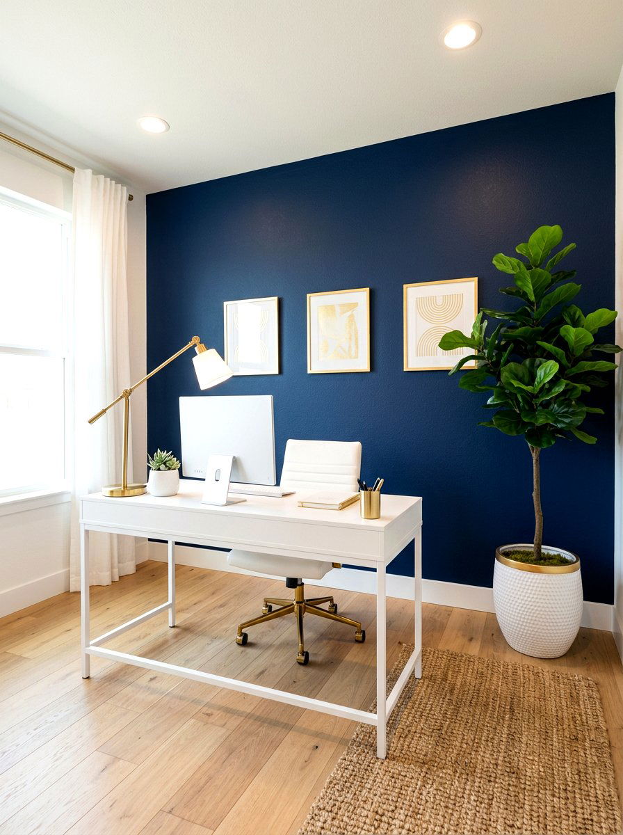 Dark blue office wall - 30 office accent wall ideas