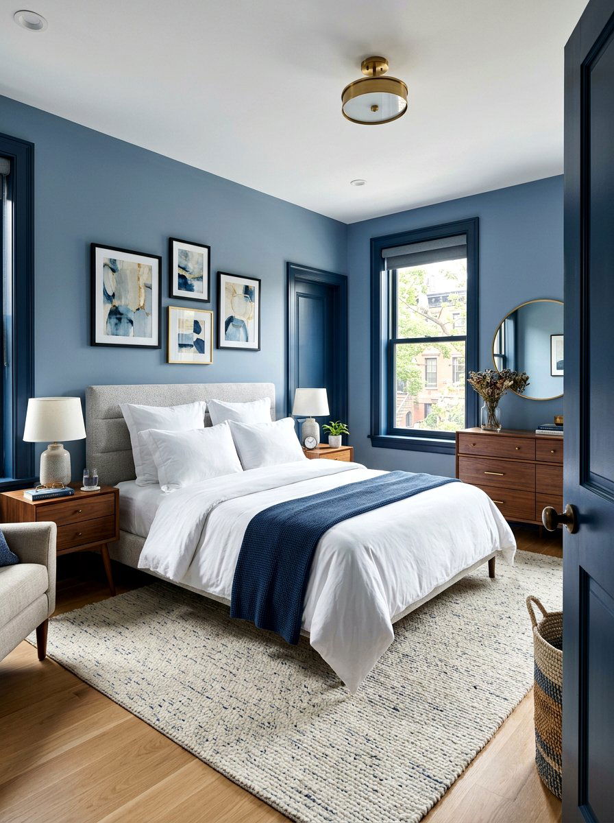Dark blue paint trim - 30 inky blue bedroom decor ideas