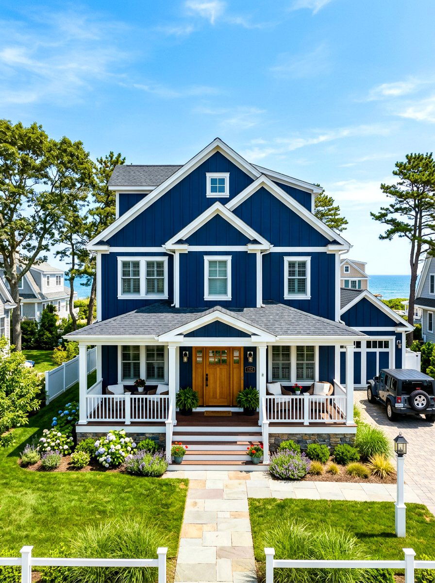 Dark blue vertical siding - 30 board and batten exterior trim ideas