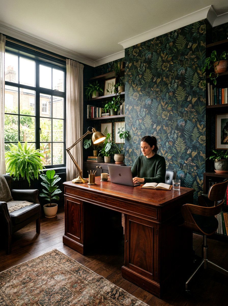 Dark botanical home office - 30 dark floral fall decor ideas