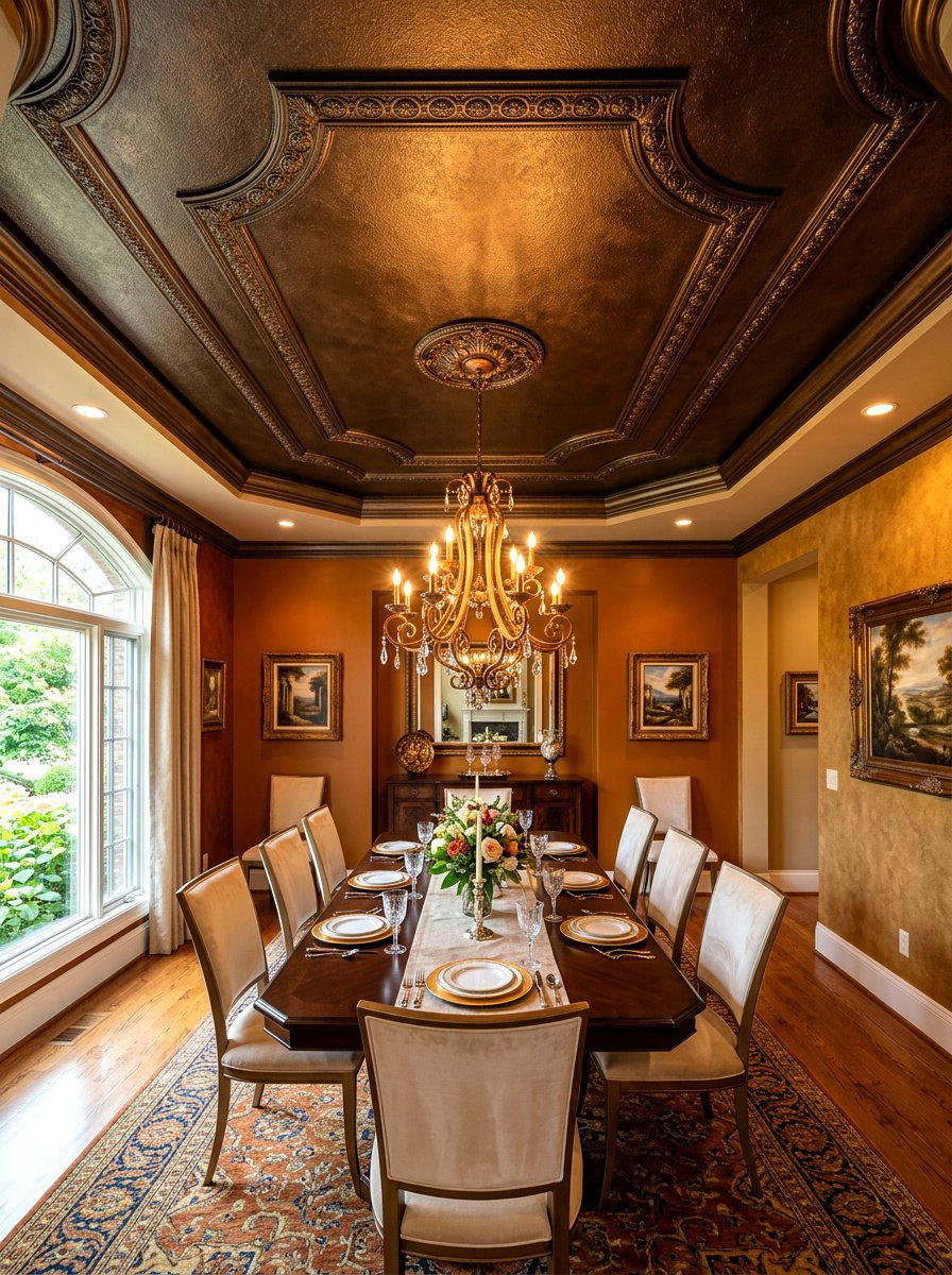 Dark bronze metallic painted ceiling - 30 moody ceiling paint ideas