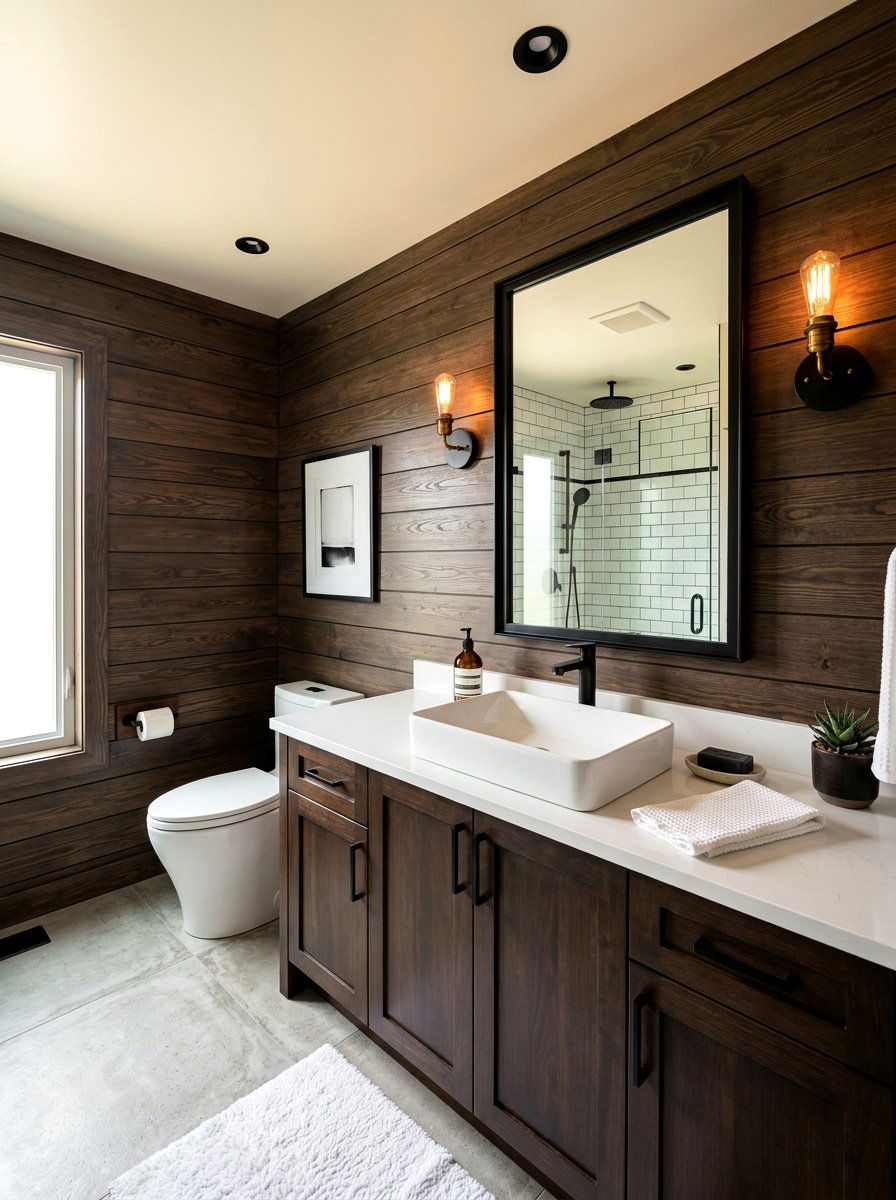Dark brown shiplap bathroom - 30 chocolate brown bathroom ideas