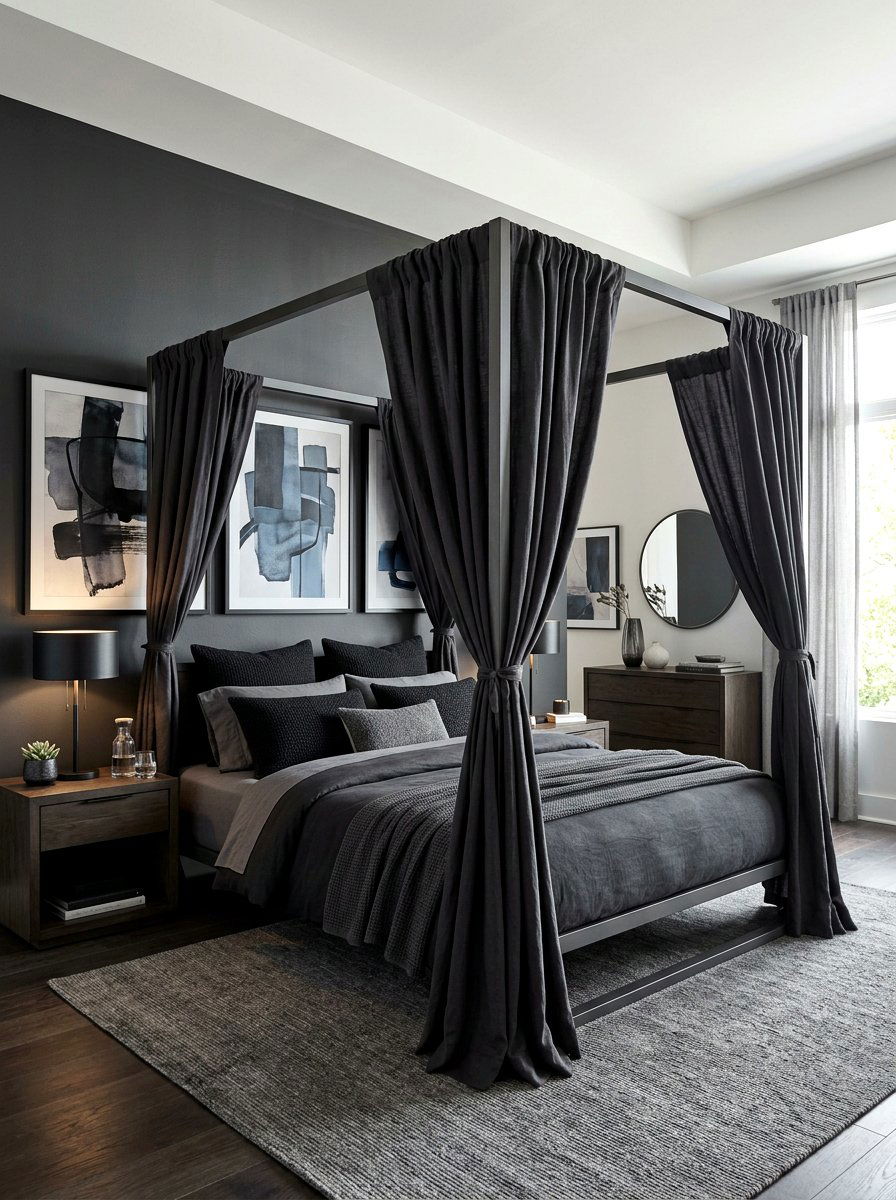 Dark charcoal canopy bed - 30 draped canopy bed ideas