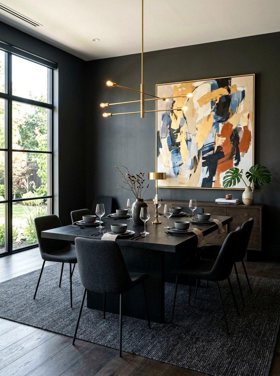 Dark charcoal dining room - 30 moody supper club dining ideas