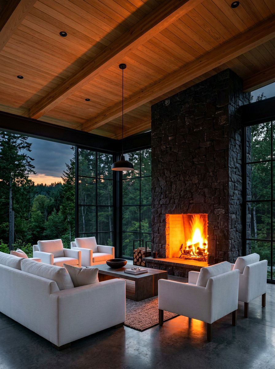 Dark charcoal fireplace pavilion - 30 pavilion fireplace ideas