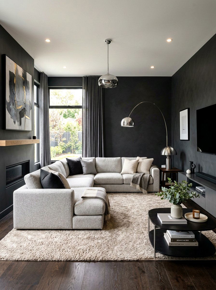 Dark charcoal living room - 30 moody fall living room ideas