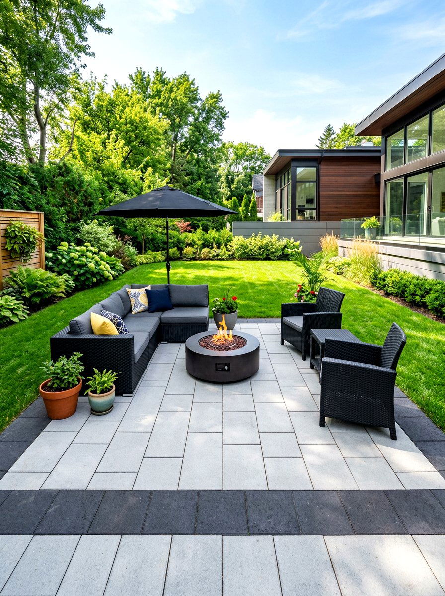 Dark charcoal paver border - 30 patio paver border ideas