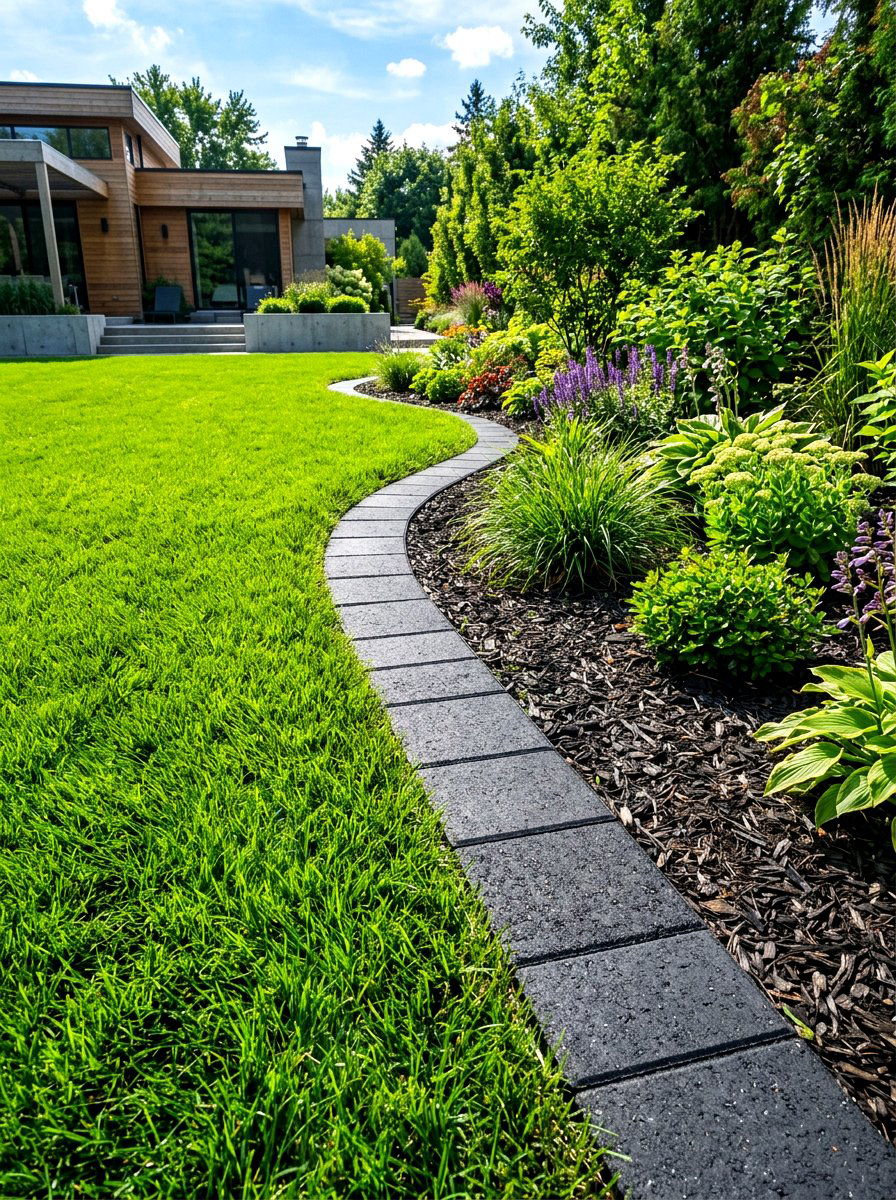Dark charcoal paver edging - 30 paver garden border ideas