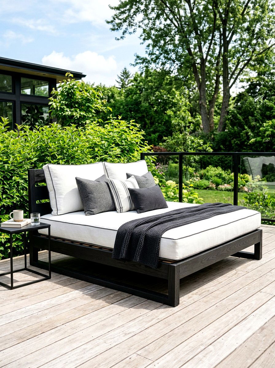 Dark charcoal porch bed - 30 porch swing bed ideas