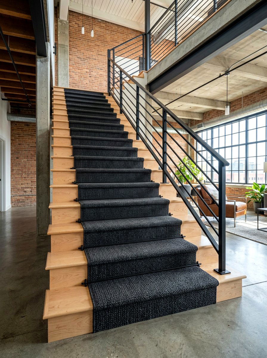Dark charcoal stair runner - 30 staircase runner ideas