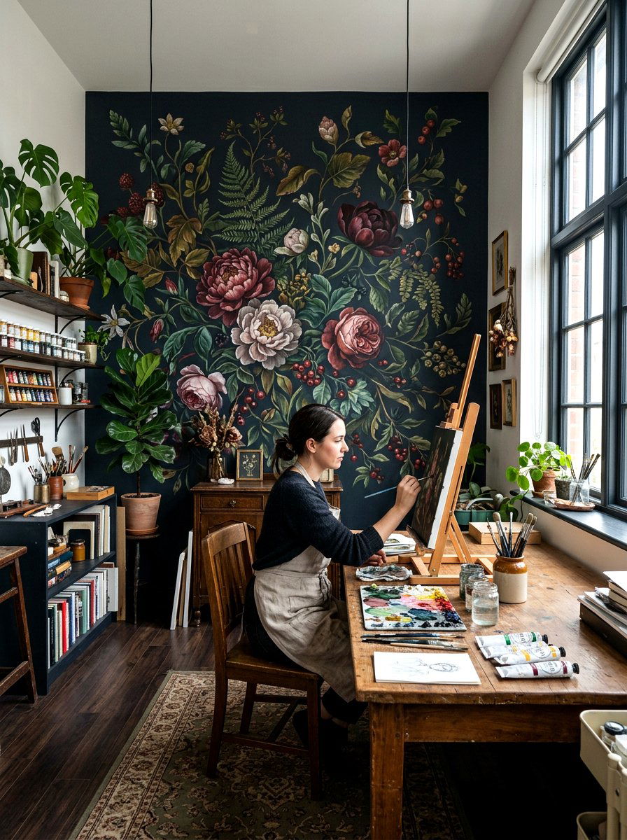 Dark floral art studio - 30 dark floral fall decor ideas