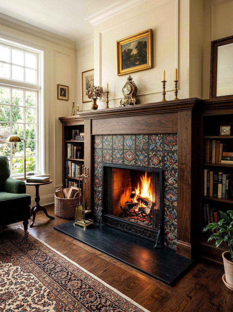 Dark floral fireplace surround - 30 dark floral fall decor ideas