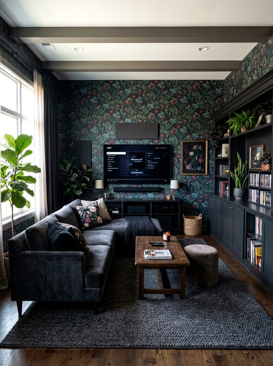 Dark floral media room - 30 dark floral fall decor ideas
