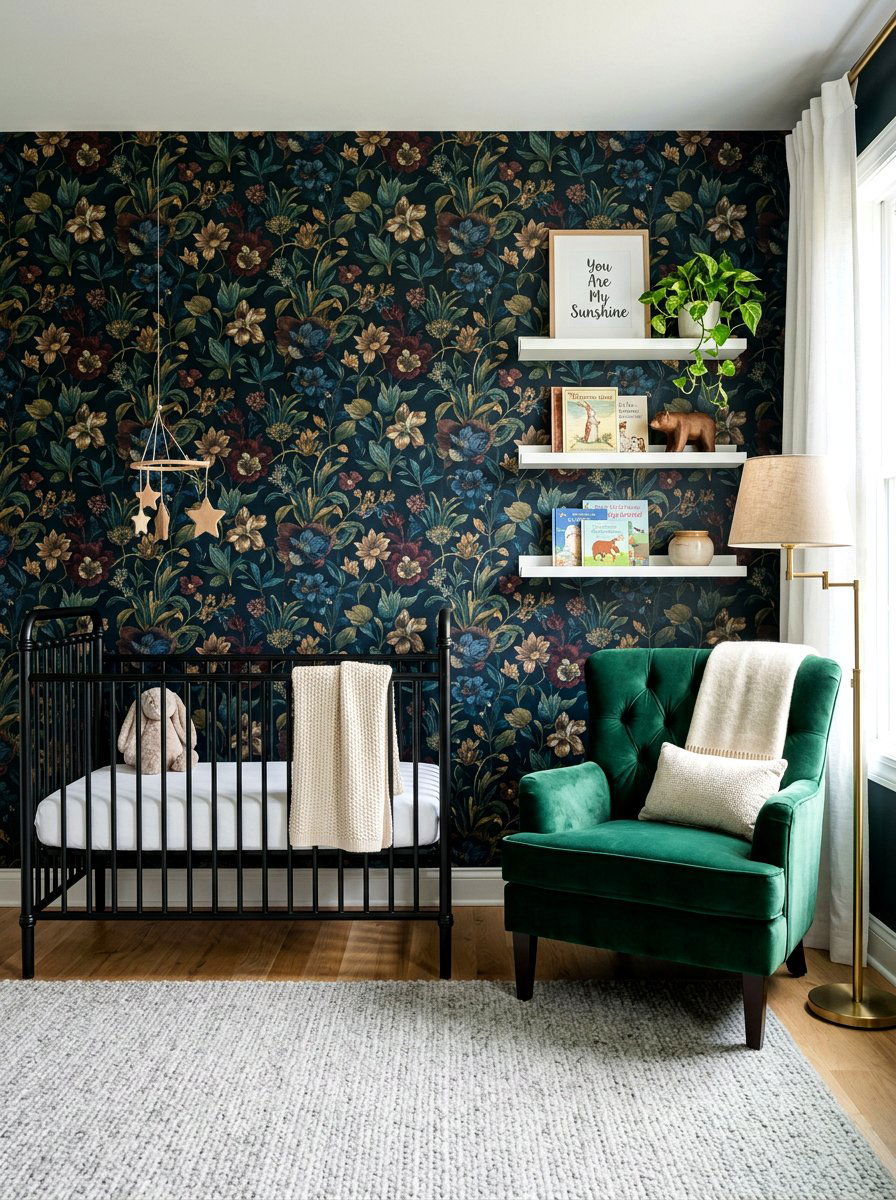 Dark floral nursery wallpaper - 30 floral nursery wallpaper ideas