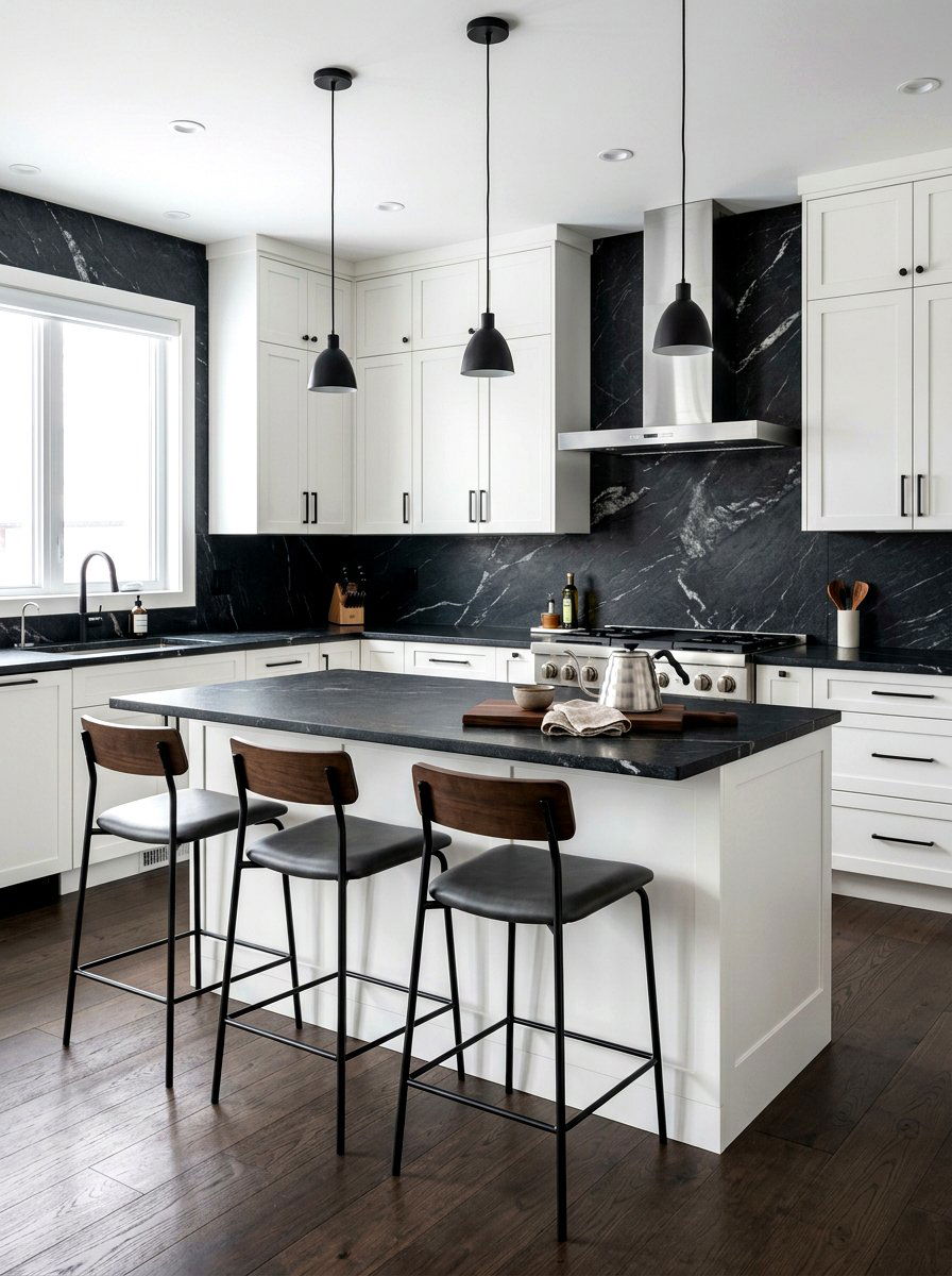 Dark granite slab backsplash - 30 slab stone backsplash ideas