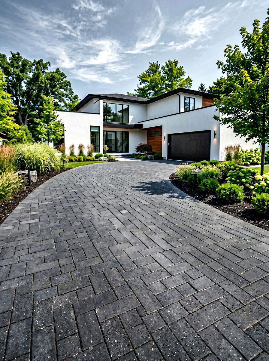 Dark gray driveway pavers - 30 paver driveway ideas