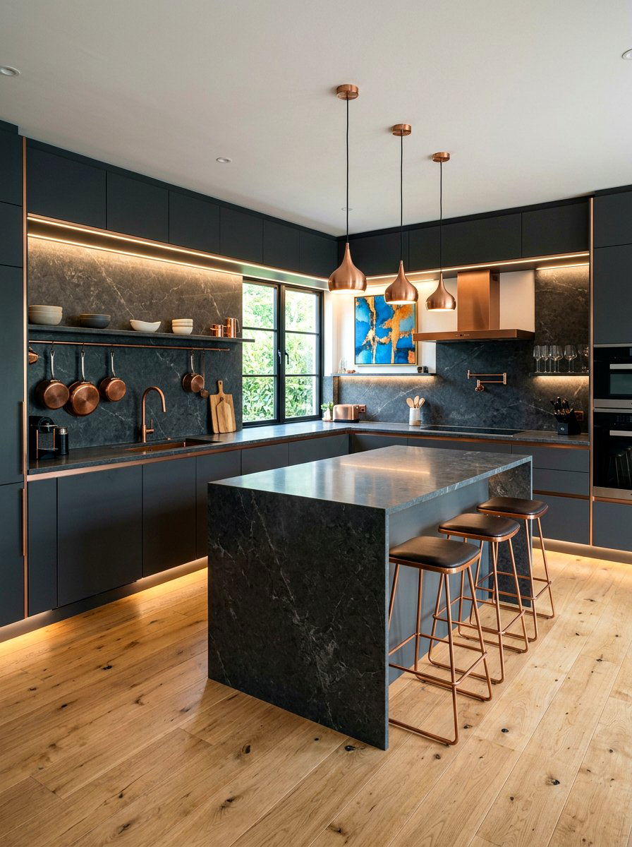 Dark gray quartz - 30 quartz kitchen ideas