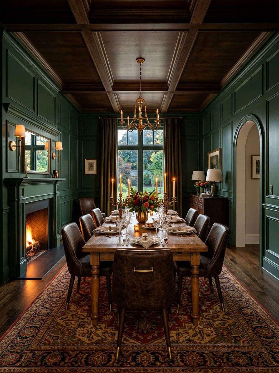Dark green box molding - 30 dining room wall molding ideas