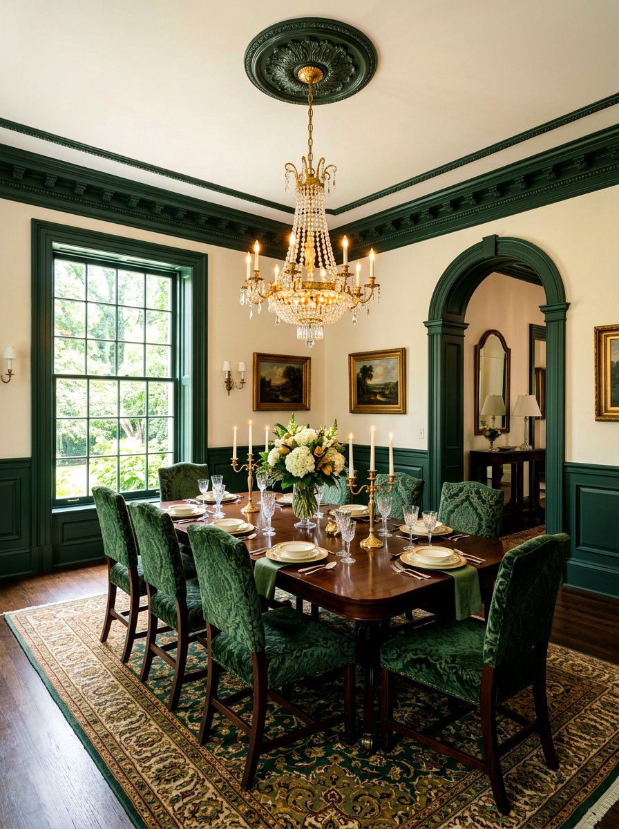 Dark green dining room trim - 30 painted trim room ideas