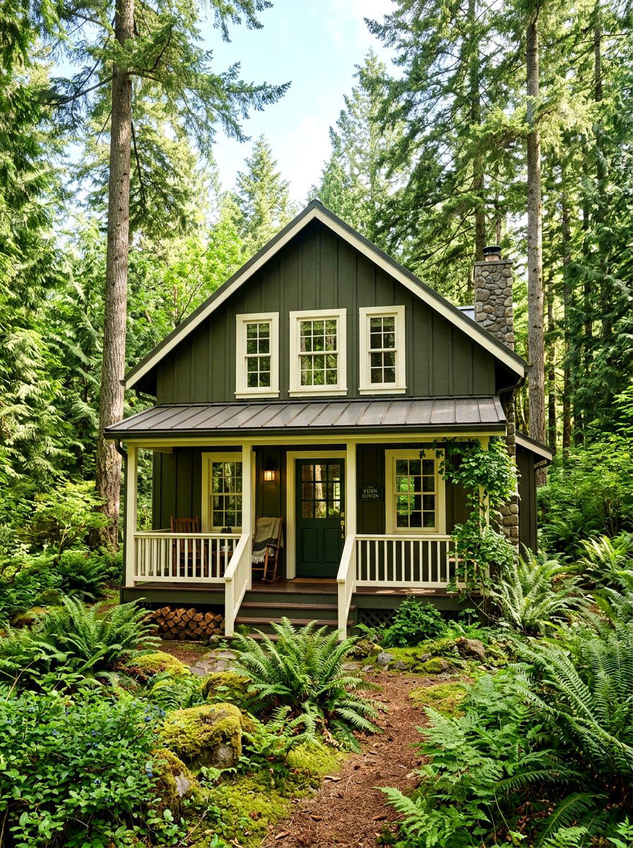 Dark green forest cabin - 30 cabin exterior ideas