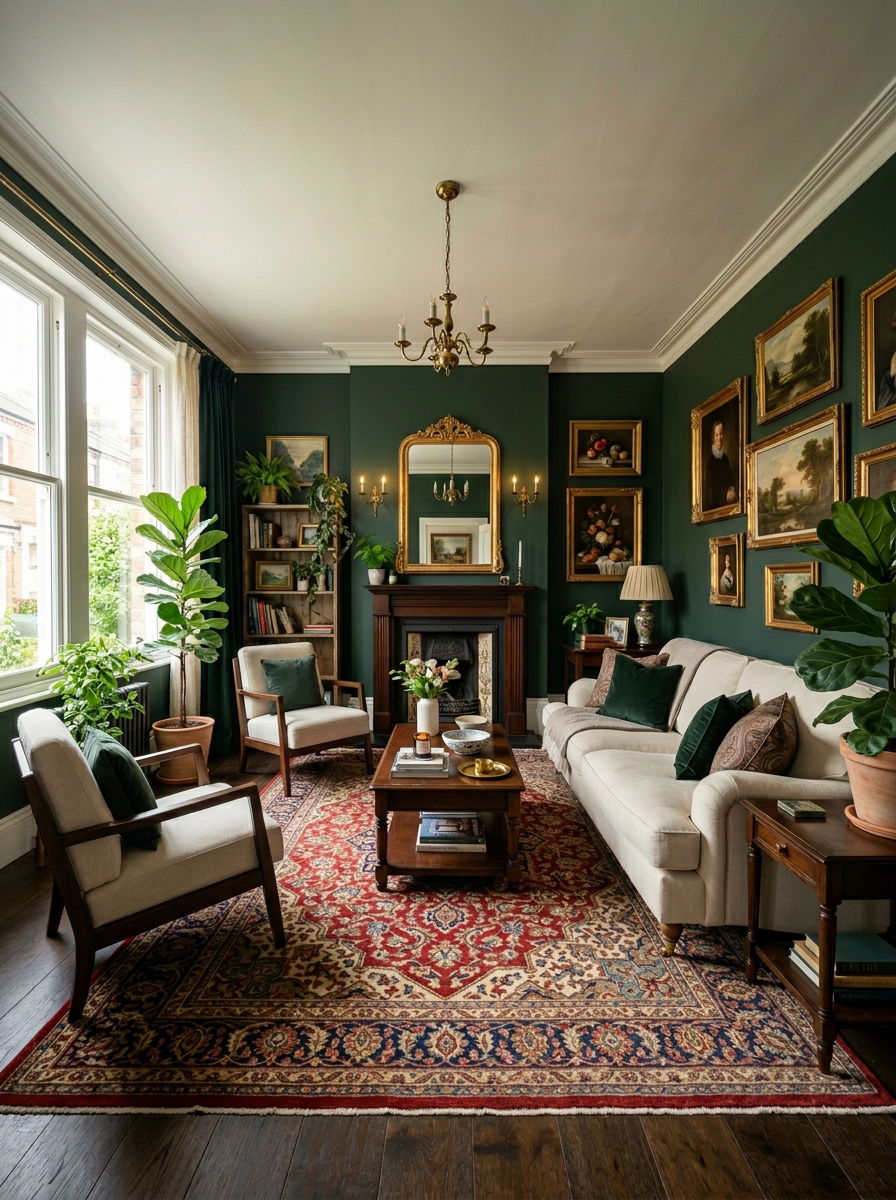 Dark green heritage living room - 30 heritage lounge room ideas