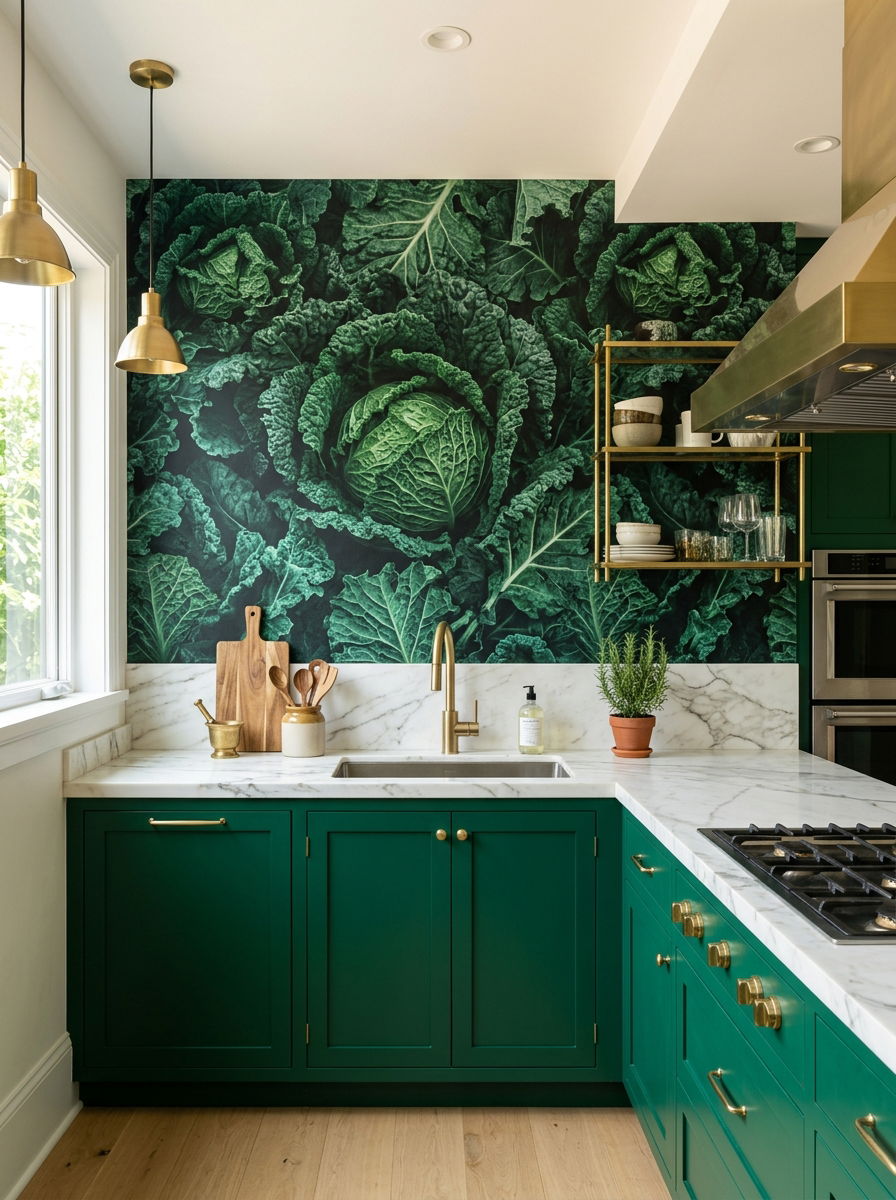 Dark green kale wallpaper - 30 vegetable motif wallpaper ideas