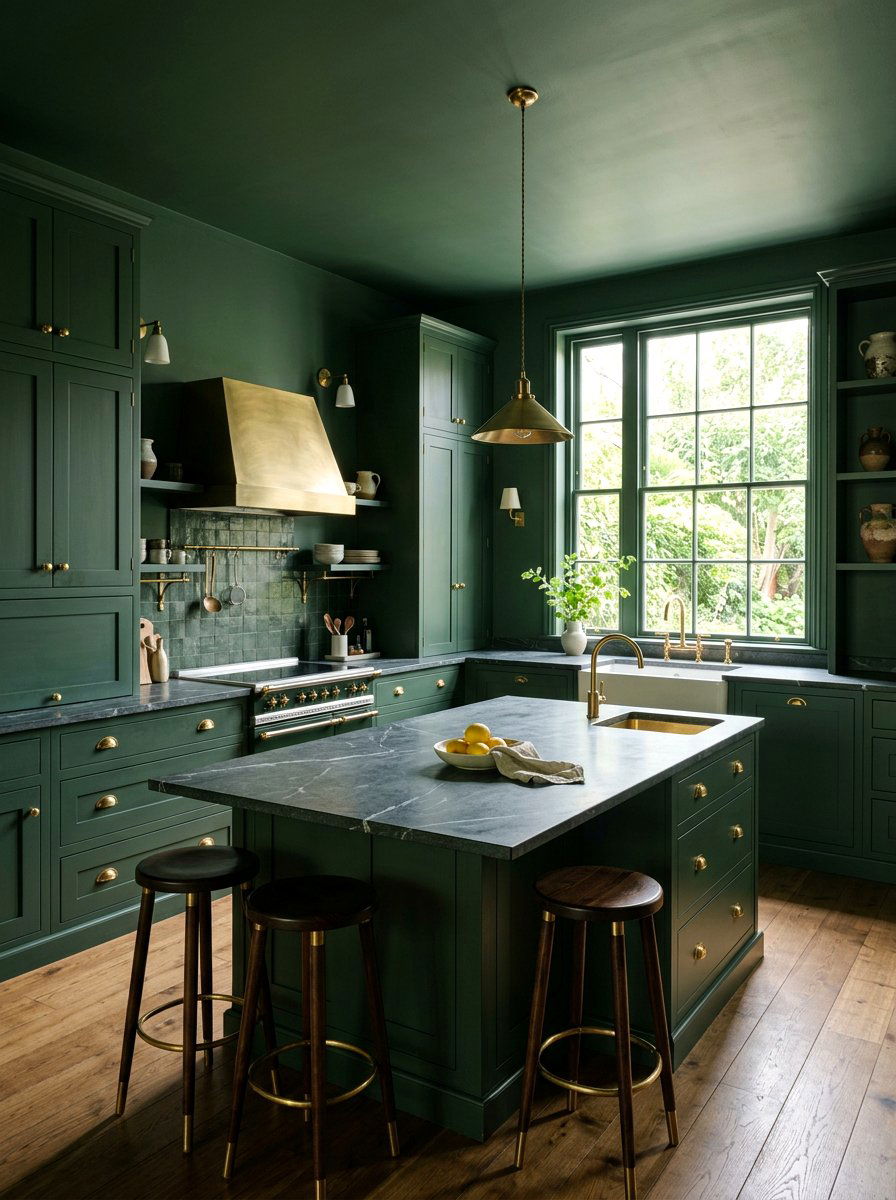 Dark green kitchen - 30 color drenched kitchen ideas