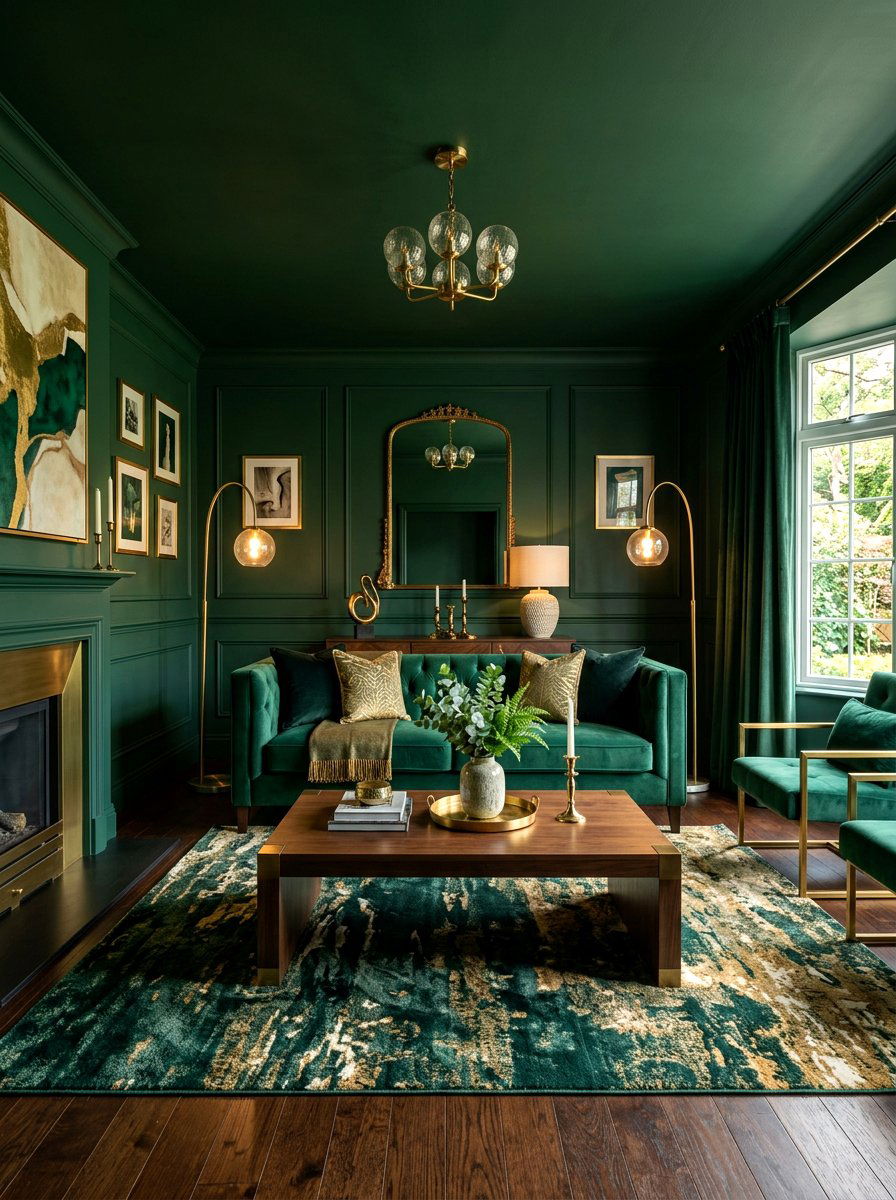 Dark green living room - 30 color drench living room ideas