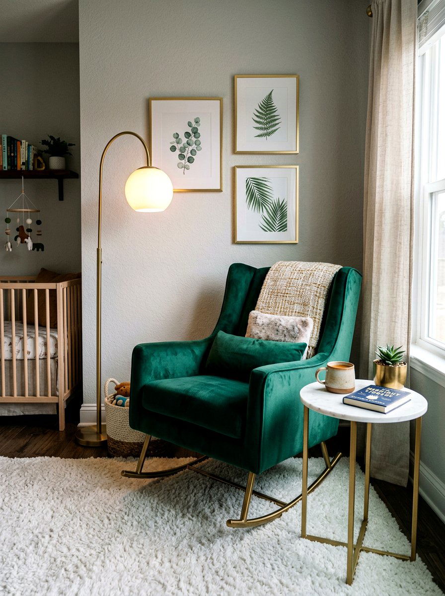 Dark green nursery glider nook - 30 nursery rocking chair corner ideas