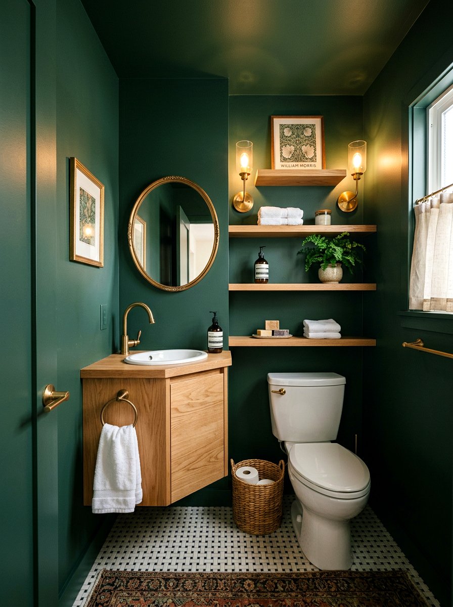 Dark green paint colors - 30 traditional powder room ideas