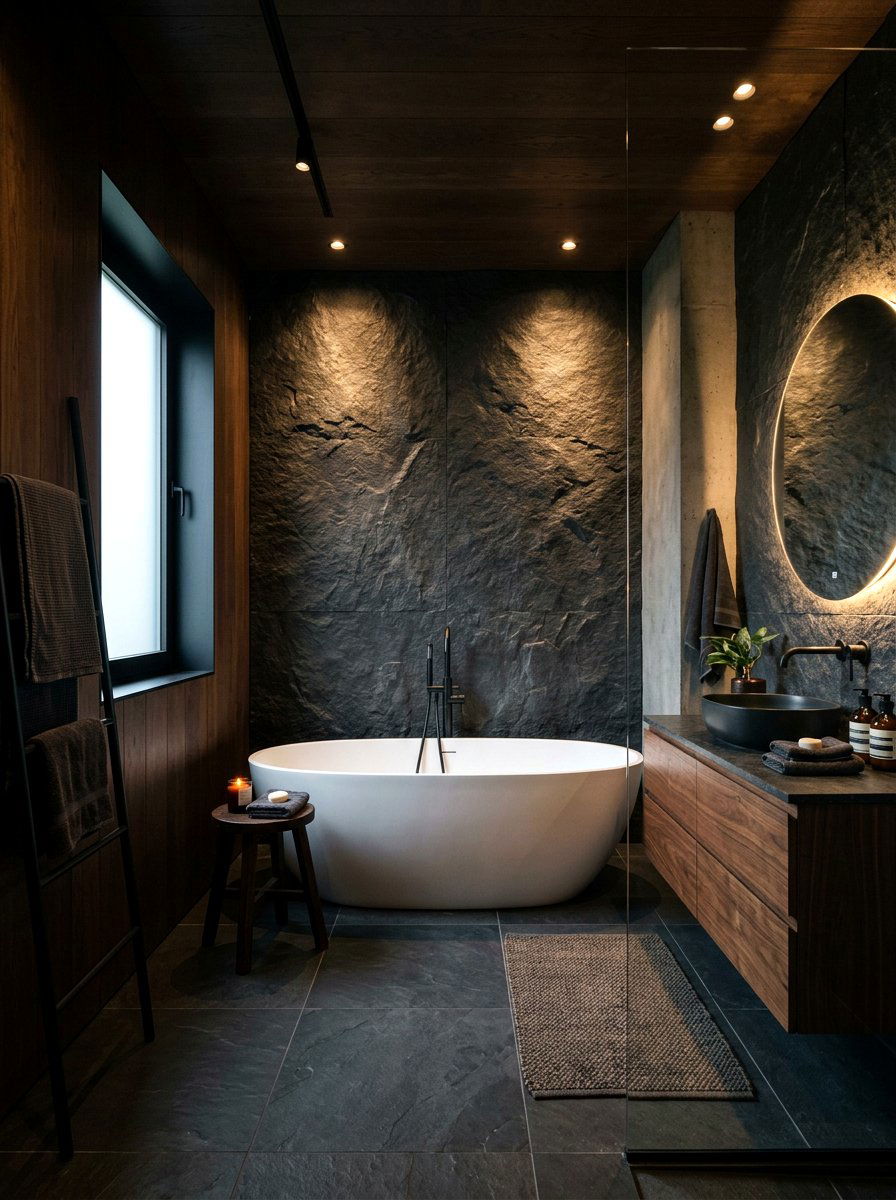 Dark grey stone bathroom - 30 stone inspired bathroom ideas