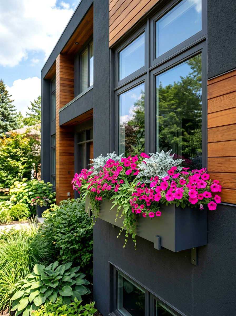 Dark grey window planter - 30 front window planter ideas