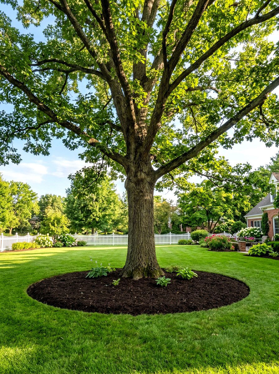 Dark hardwood mulch tree ring - 30 mulch ring around tree ideas