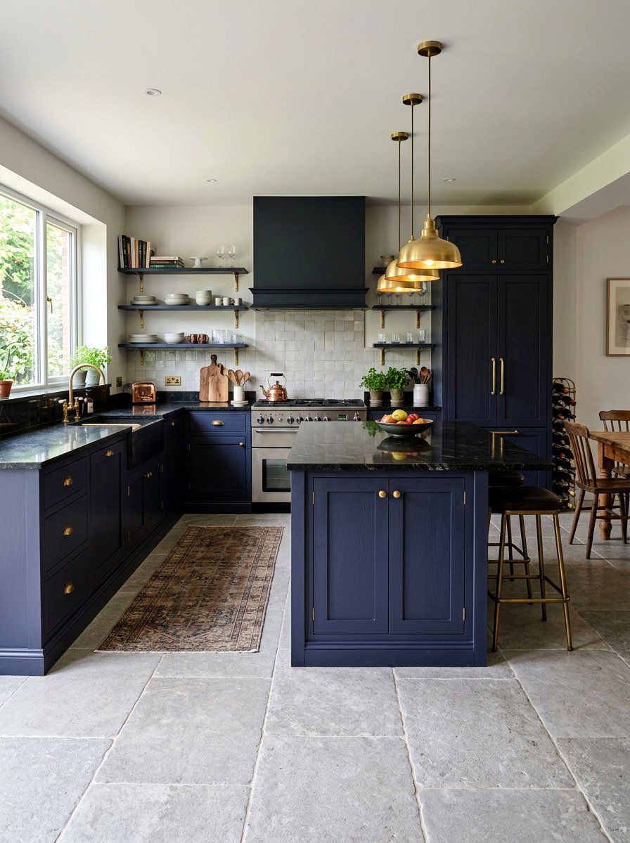 Dark indigo kitchen cabinets - 30 denim blue kitchen ideas