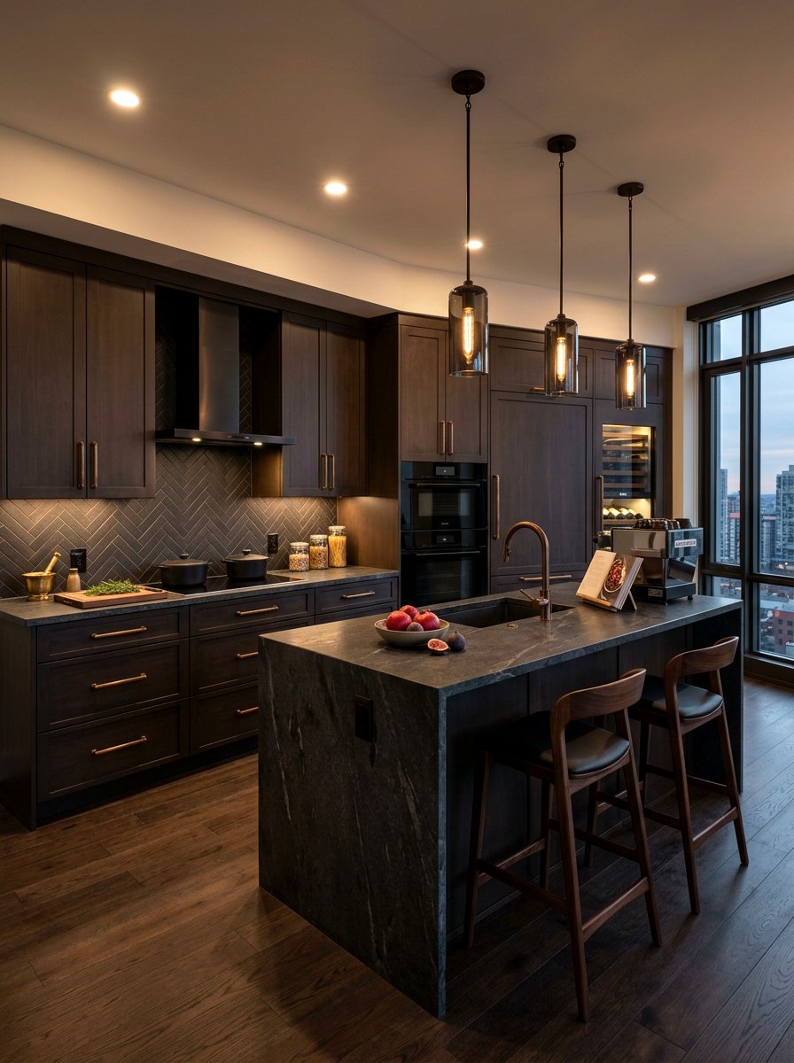 Dark latte kitchen moody accents - 30 latte color kitchen ideas